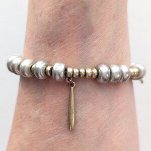 Lucky Brand Beaded Bangle Charm Bracelet Two Tone Southwestern Signed Jewelry